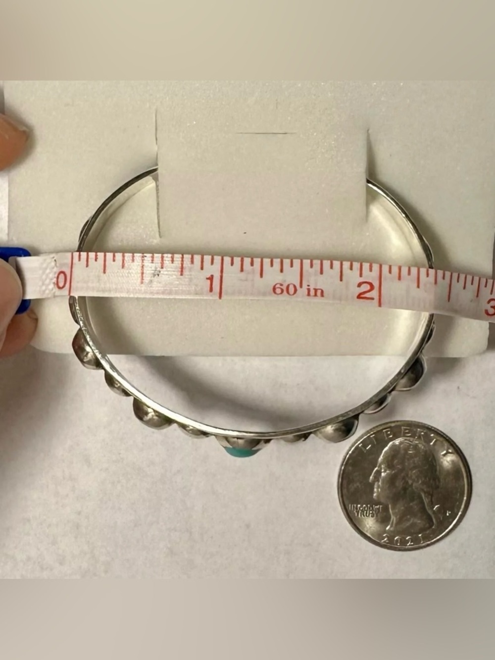 Sterling 925 Cuff Bracelet Vivid Blue Turquoises Mexico 13 grams - Picture 15 of 16